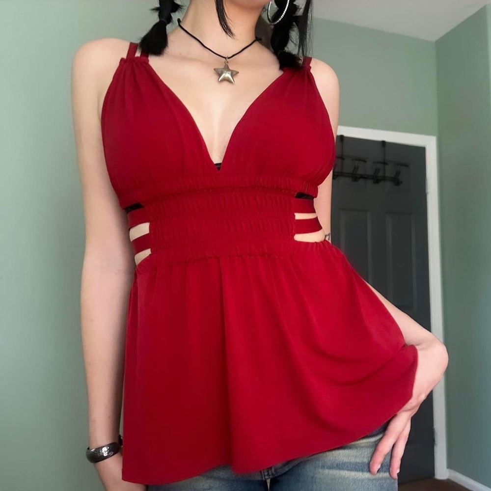 Express Milkmaid Corset Ruffled Dark Red and Black Going Out y2k VintageTop